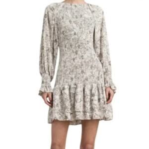 2/$30 LENA Dress Size S Mini Long Sleeve Smocked Bodice Tiered Floral NEW